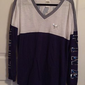 Navy and white shirt from pink